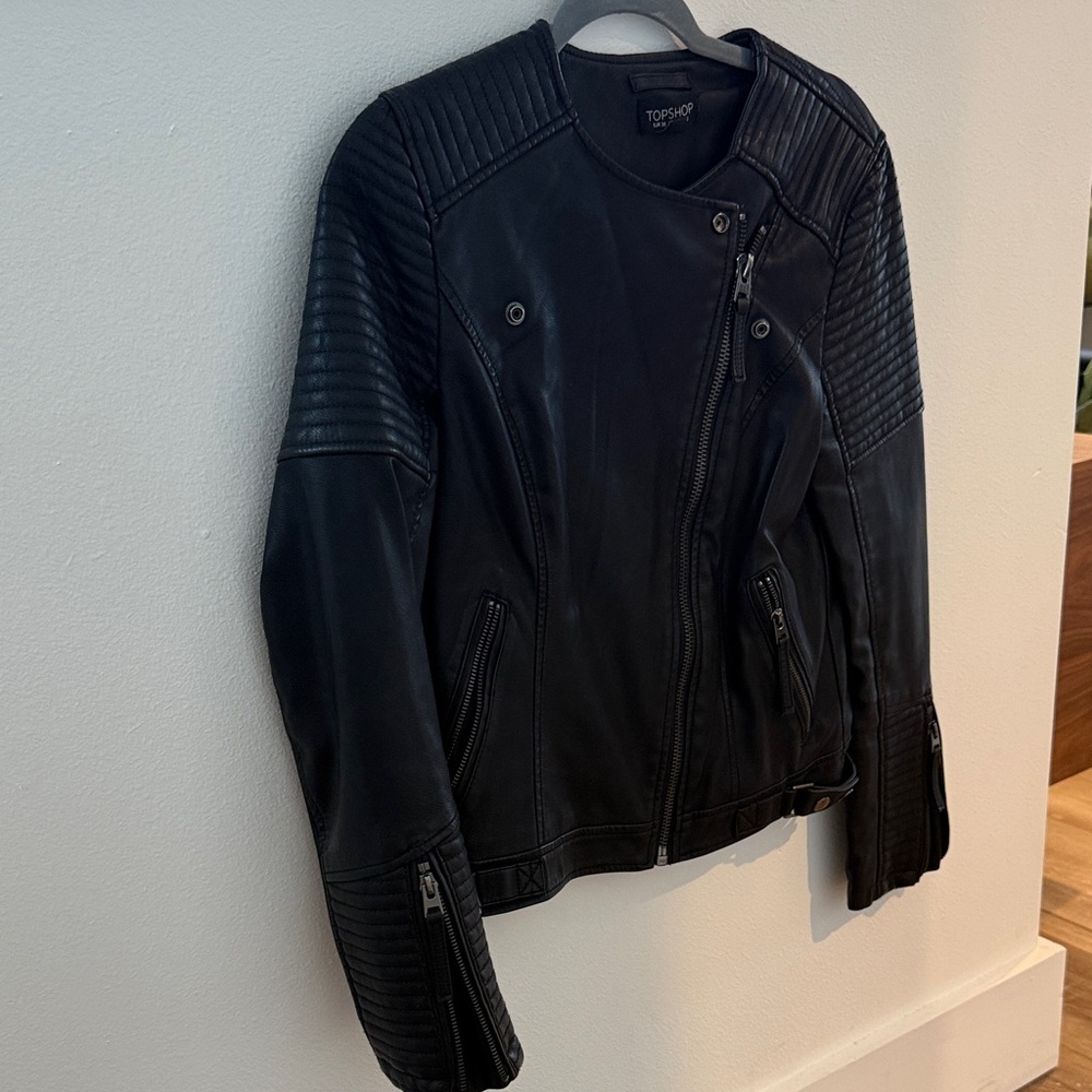 Topshop Quilted Black vegan Leather Jacket